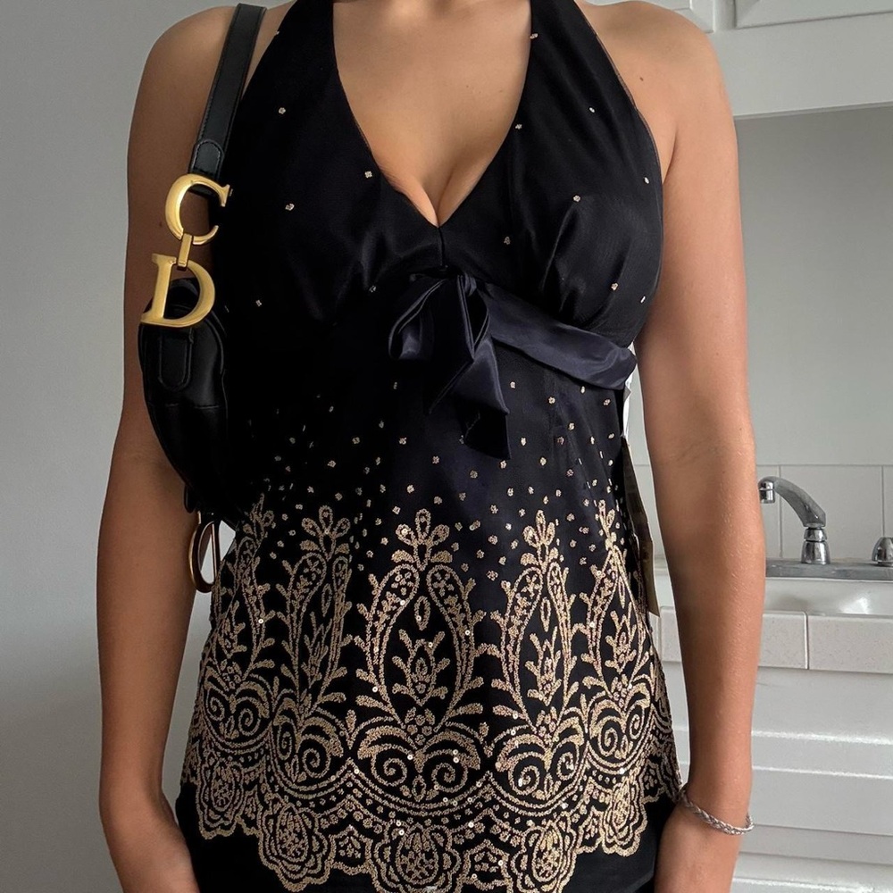 Vintage Black and Gold Halter Tank Top